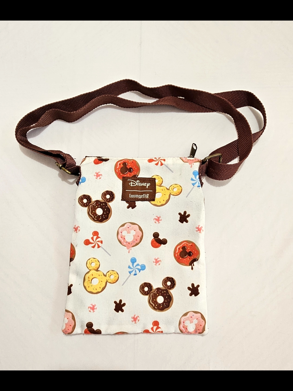 Disney Loungefly Mickey Donut Crossbody Bag • Small Canvas Zip Purse